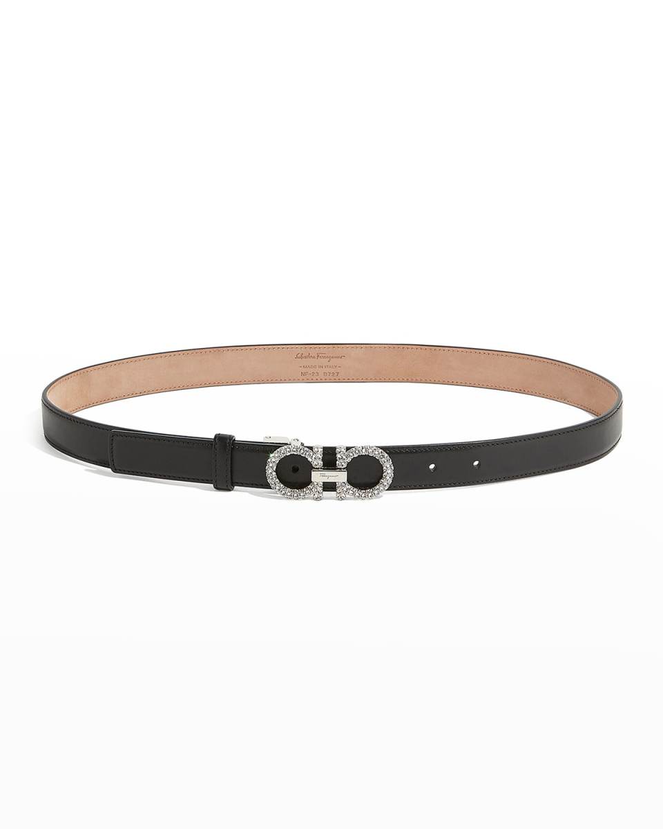 Strass Gancini-Buckle Leather Belt